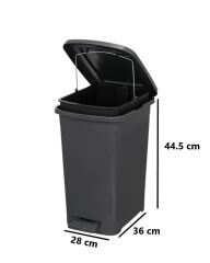 Omnipazar ELF-İ342 Slim Pedallı Plastik Çöp Kovası İç Kovalı 25 lt Antrasit (116)