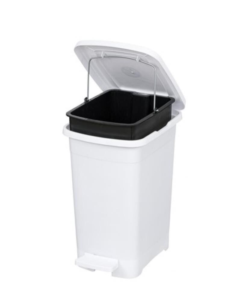 Omnipazar ELF-İ342 Slim Pedallı Plastik Çöp Kovası İç Kovalı 25 lt Beyaz