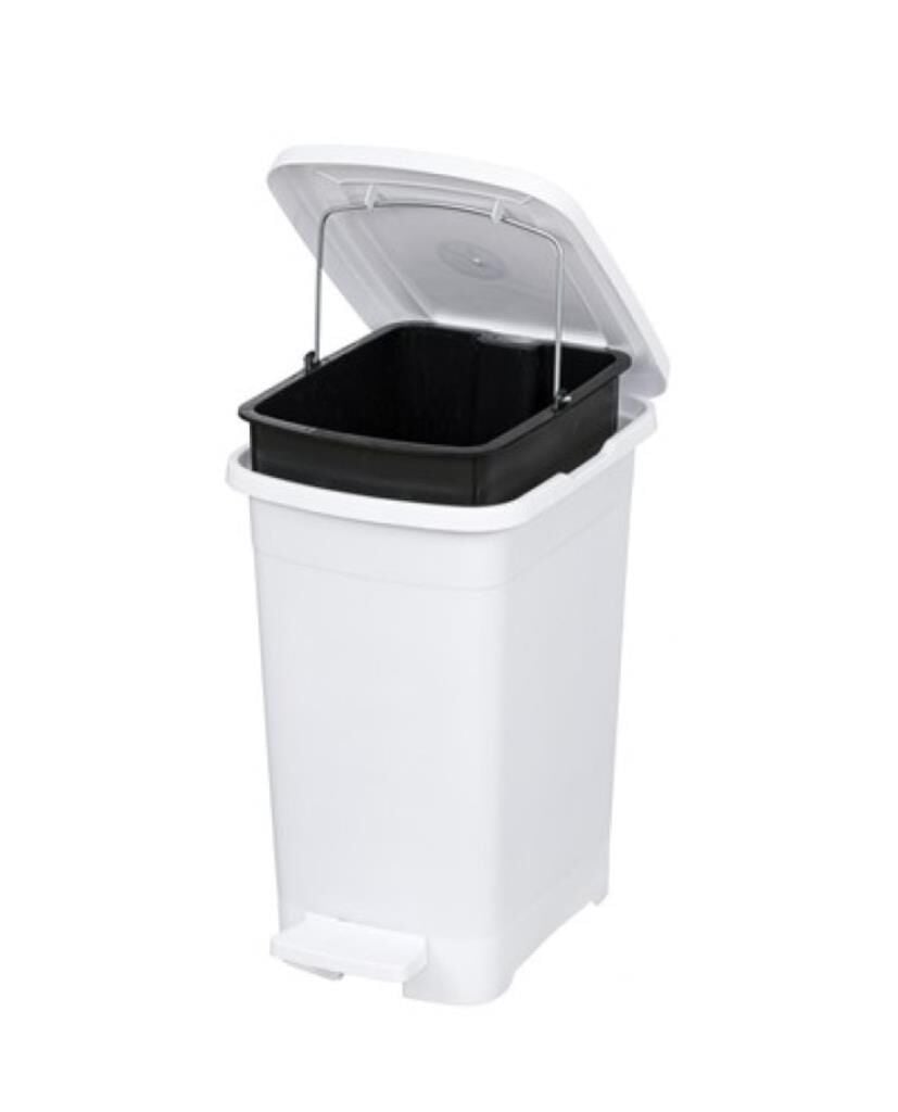 Omnipazar ELF-İ342 Slim Pedallı Plastik Çöp Kovası İç Kovalı 25 lt Beyaz