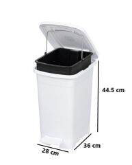 Omnipazar ELF-İ342 Slim Pedallı Plastik Çöp Kovası İç Kovalı 25 lt Beyaz