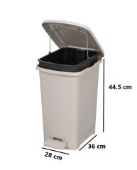 Omnipazar ELF-İ342 Slim Pedallı Plastik Çöp Kovası İç Kovalı 25 lt Gri