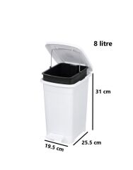 Omnipazar ELF-İ344 Slim Pedallı Plastik Çöp Kovası İç Kovalı 8 lt Beyaz