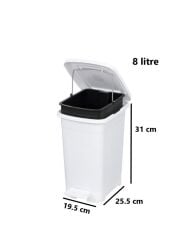 Omnipazar ELF-İ344 Slim Pedallı Plastik Çöp Kovası İç Kovalı 8 lt Beyaz