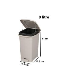 Omnipazar ELF-İ344 Slim Pedallı Plastik Çöp Kovası İç Kovalı 8 lt Gri