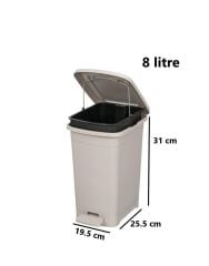 Omnipazar ELF-İ344 Slim Pedallı Plastik Çöp Kovası İç Kovalı 8 lt Gri