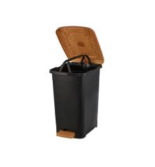 Omnipazar ELF-W344 8 lt Ahşap Desenli Slim Pedallı Plastik Çöp Kovası İç Kovasız