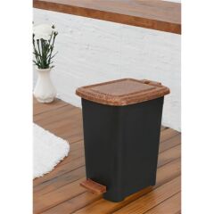Omnipazar ELF-W344 8 lt Ahşap Desenli Slim Pedallı Plastik Çöp Kovası İç Kovasız