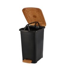 Omnipazar ELF-W342 25 lt Ahşap Desenli Slim Pedallı Plastik Çöp Kovası İç Kovasız