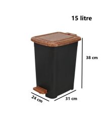 Omnipazar ELF-W343 15 litre Ahşap Desenli Slim Plastik Pedallı Çöp Kovası İç Kovasız