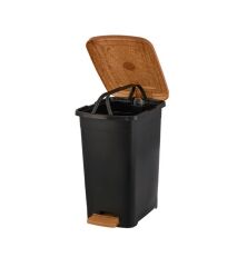 Omnipazar ELF-W343 15 litre Ahşap Desenli Slim Plastik Pedallı Çöp Kovası İç Kovasız