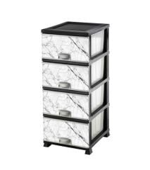 Omnipazar ELF-N298 Beyaz Mermer Desenli Plastik Mutfak Komidin Sebzelik 4 Katlı