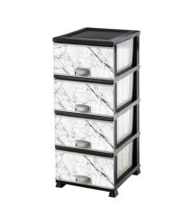 Omnipazar ELF-N298 Beyaz Mermer Desenli Plastik Mutfak Komidin Sebzelik 4 Katlı