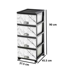 Omnipazar ELF-N298 Beyaz Mermer Desenli Plastik Mutfak Komidin Sebzelik 4 Katlı