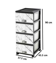 Omnipazar ELF-N298 Beyaz Mermer Desenli Plastik Mutfak Komidin Sebzelik 4 Katlı