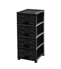 Omnipazar ELF-N298 Siyah Mermer Desenli Plastik Mutfak Komidin Sebzelik 4 Katlı