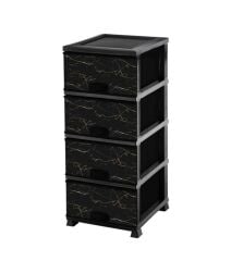 Omnipazar ELF-N298 Siyah Mermer Desenli Plastik Mutfak Komidin Sebzelik 4 Katlı