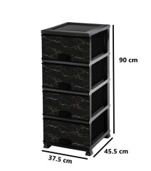 Omnipazar ELF-N298 Siyah Mermer Desenli Plastik Mutfak Komidin Sebzelik 4 Katlı