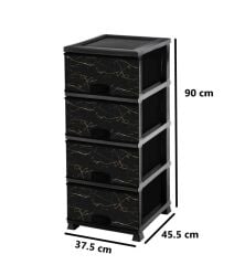 Omnipazar ELF-N298 Siyah Mermer Desenli Plastik Mutfak Komidin Sebzelik 4 Katlı