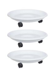 Omnipazar SO-TT03 Tekerlekli Saksı Tabağı No 3 Beyaz 3 Adet