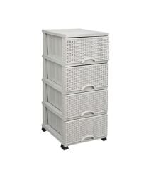 Omnipazar ELF-296 Hasır Desen Plastik Mutfak Komidin Sebzelik 4 Katlı