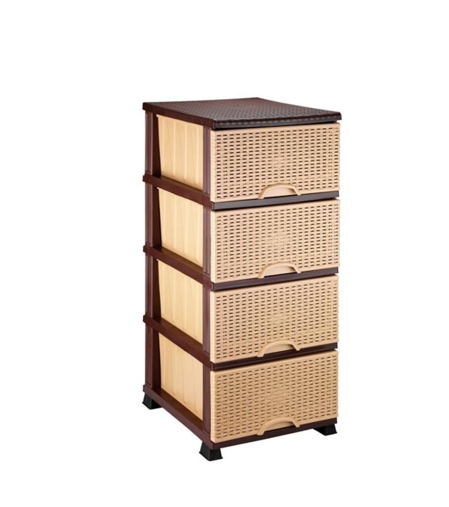 Omnipazar ELF-296 Hasır Desen Plastik Mutfak Komidin Sebzelik 4 Katlı Krem