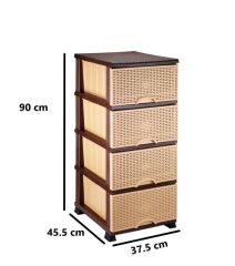 Omnipazar ELF-296 Hasır Desen Plastik Mutfak Komidin Sebzelik 4 Katlı Krem