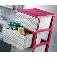 Omnipazar ELF-296 Hasır Desen Plastik Mutfak Komidin Sebzelik 4 Katlı Krem