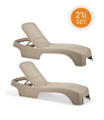 Omnipazar SY-2536 Bej Renk Brezza Royal Rattan Lüks Şezlong 2'li Set