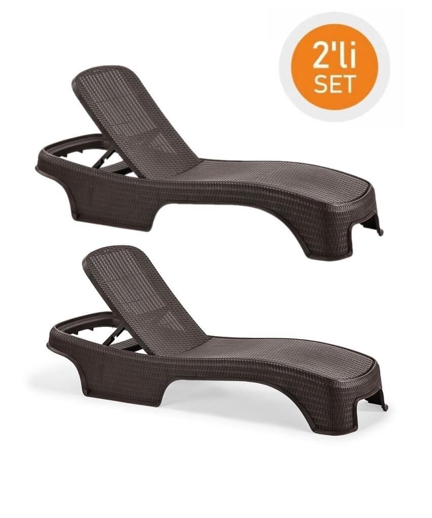 Omnipazar SY-2536 Kahverengi Brezza Royal Rattan Lüks Şezlong 2'li Set