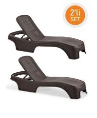 Omnipazar SY-2536 Kahverengi Brezza Royal Rattan Lüks Şezlong 2'li Set