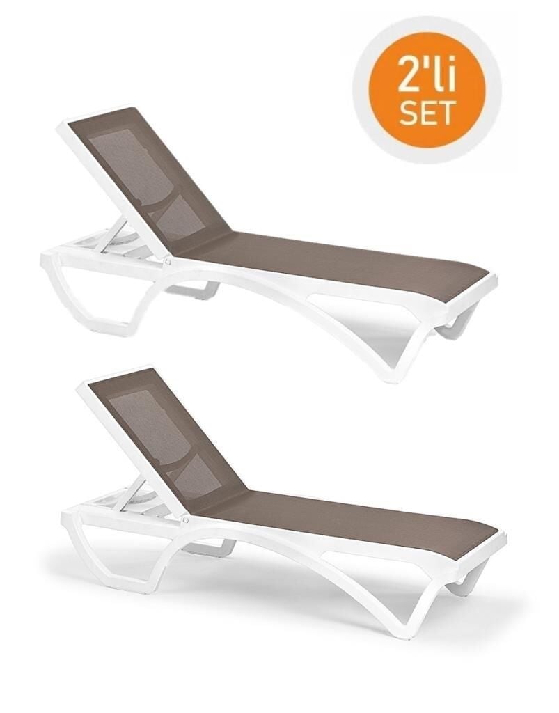 Omnipazar SY-2534 Beyaz-Kahve Royal Fileli Lüks Şezlong 2'li Set