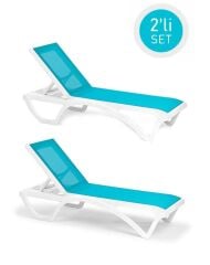 Omnipazar SY-2534 Beyaz-Turkuaz Royal Fileli Lüks Şezlong 2'li Set