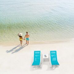 Omnipazar SY-2534 Beyaz-Turkuaz Royal Fileli Lüks Şezlong 2'li Set