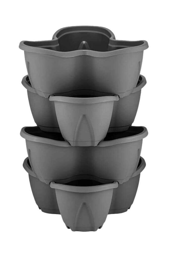 Omnipazar SO-PKS3 Pamukkale Dekoratif Saksı Çilek Saksı 4'lü Set 12.5 Litre Antrasit No 3