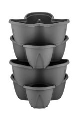 Omnipazar SO-PKS3 Pamukkale Dekoratif Saksı Çilek Saksı 4'lü Set 12.5 Litre Antrasit No 3