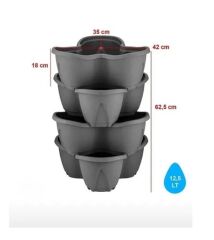 Omnipazar SO-PKS3 Pamukkale Dekoratif Saksı Çilek Saksı 4'lü Set 12.5 Litre Antrasit No 3