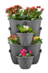 Omnipazar SO-PKS3 Pamukkale Dekoratif Saksı Çilek Saksı 4'lü Set 12.5 Litre Antrasit No 3