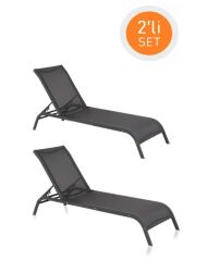 Omnipazar SY-2532 Brezza Fileli Alüminyum Lüks Şezlong Antrasit 2'li Set