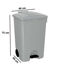 Omnipazar SY-4265 Gri 85 lt Köşeli Pedallı Tekerlekli Çöp Kovası