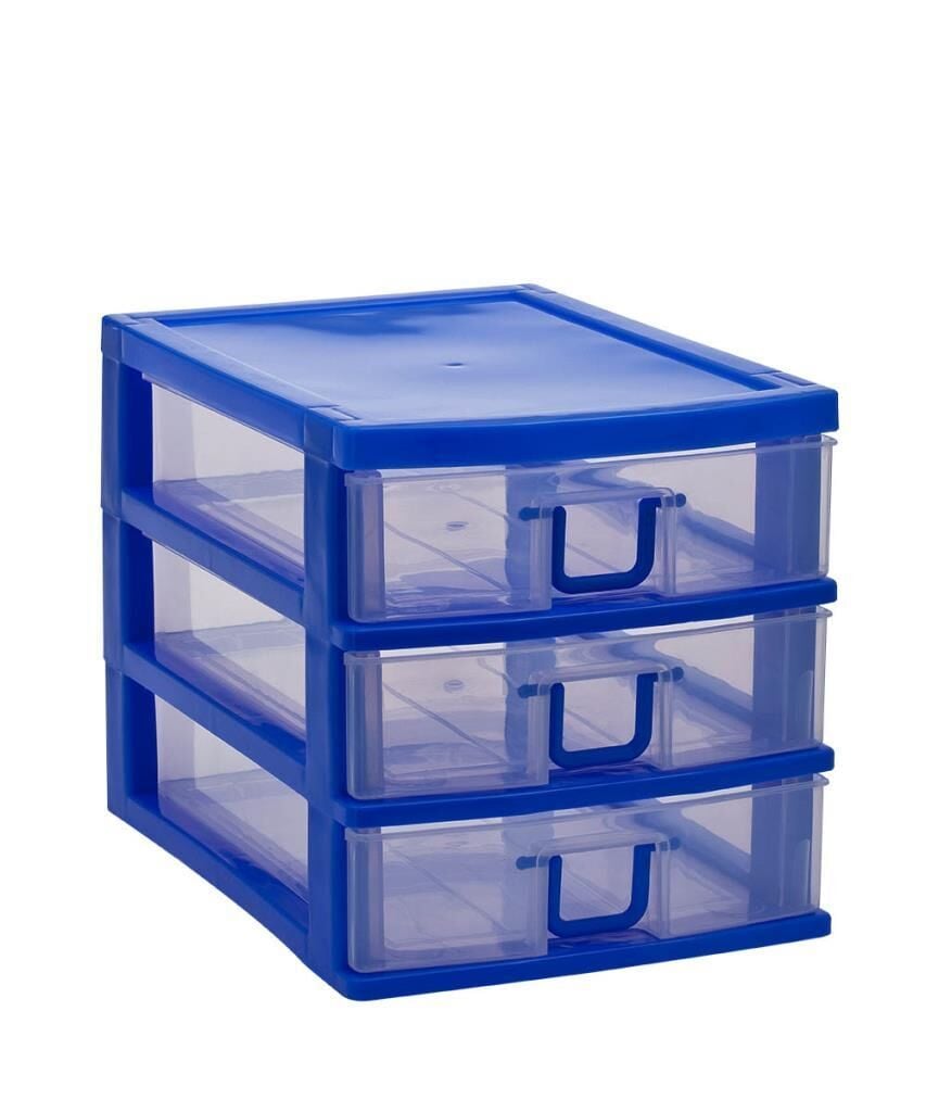 Omnipazar SY-4538 Cindy Box Mini Plastik Komidin Çekmecelik 3 Katlı Mavi