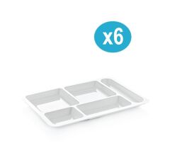 Omnipazar SY-5120 6 Adet Beyaz Kırılmaz Tabldot Tabak Tepsi 5 Bölmeli