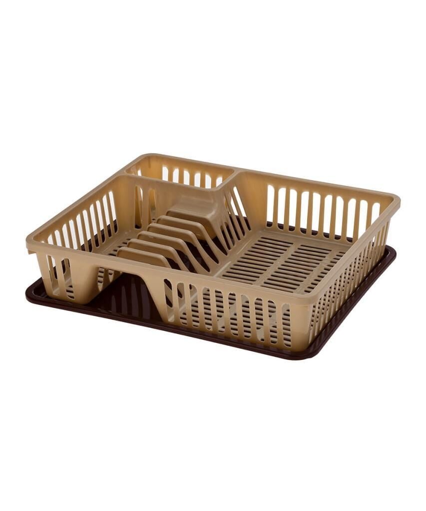 Omnipazar SY-5515 Plastik Tek Katlı Küçük Lüks Bulaşık Kurutmalık Tabaklık Kahverengi