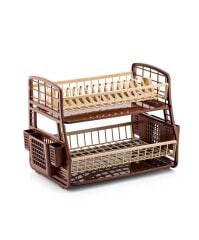 Omnipazar SY-5516 Plastik Smart Çift Katlı Bulaşık Kurutmalık Tabaklık Kahverengi