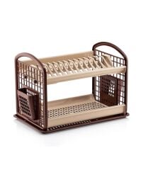 Omnipazar SY-4516 Plastik Yeni Çift Katlı Bulaşık Kurutmalık Tabaklık Kahverengi