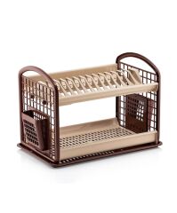 Omnipazar SY-4516 Plastik Yeni Çift Katlı Bulaşık Kurutmalık Tabaklık Kahverengi