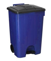 Omnipazar SY-4265 Mavi 85 lt Köşeli Pedallı Tekerlekli Çöp Kovası