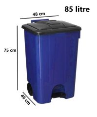 Omnipazar SY-4265 Mavi 85 lt Köşeli Pedallı Tekerlekli Çöp Kovası