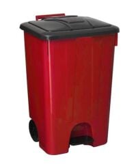 Omnipazar SY-4265 Kırmızı 85 lt Köşeli Pedallı Tekerlekli Çöp Kovası