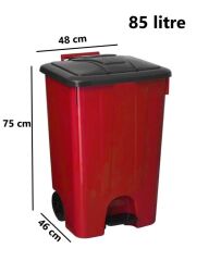 Omnipazar SY-4265 Kırmızı 85 lt Köşeli Pedallı Tekerlekli Çöp Kovası