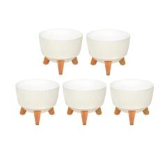 Omnipazar ELF-495 Dekoratif Ayaklı Nostalji Saksı 5 lt Beyaz 5 Adet